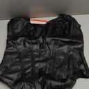 Popilush Black Leather Body Suits for Womens Tummy Control Bodysuits Lace Corset Tops Faux Leather Thong Body Shaper Large