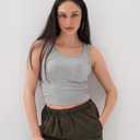 Women's Sleeveless Full Length Ribbed Fitted Racerback Workout Crew High Neck Basic Tank Top - (Grey,S)