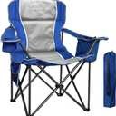 Camping Chairs for Adults Heavy Duty 500lbs Capacity, High Back Folding Chair with Thickened Steel Frame, Padded Portable Outside Chair with Cooler Bag, Cup Holder & Side Pocket, Blue, 1 Pack