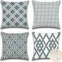 OTOSTAR Set of 4 Waterproof Throw Pillow Covers 16x16 Inch Farmhouse Geometric Square Pillow Cases for Couch Patio Furniture Balcony Garden Outdoor DecorationGeometry40-Grey