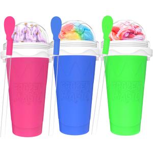 3PCS Slushie Maker Cup,DIY Magic Quick Frozen Smoothies Cups for Homemade Milk Shake Ice Cream Maker, Cooling Cups, Double Layer Squeeze Slushy Maker Cup,Birthday Funny Gifts for Friends &Family (350ML, Bule+Pink+Green)