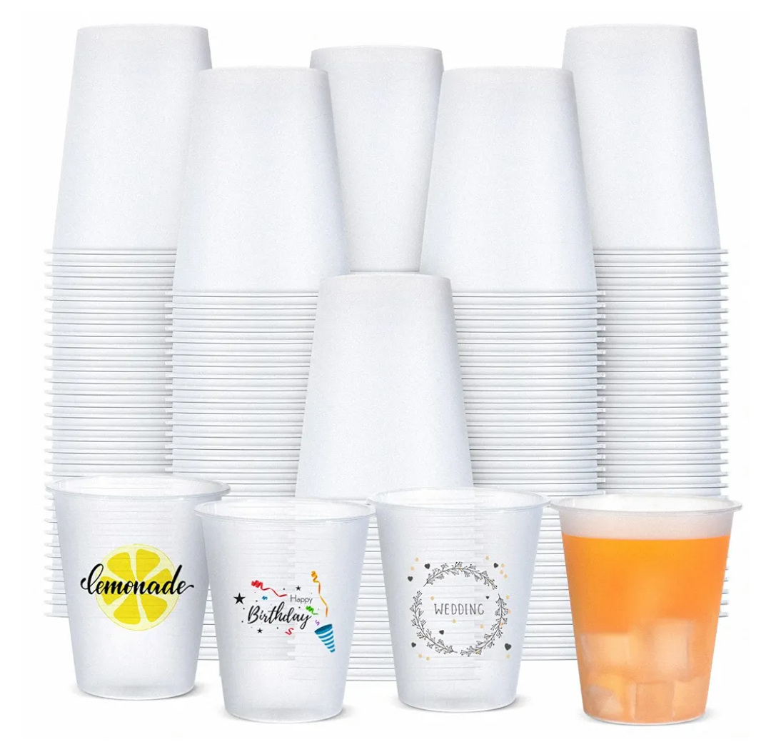100 Pcs Clear Frosted Plastic Cups Bulk Blank Plastic Drinking Frosted Cups Disposable Party Tumblers for Wedding Painting Stadium Events Marketing (12 oz)