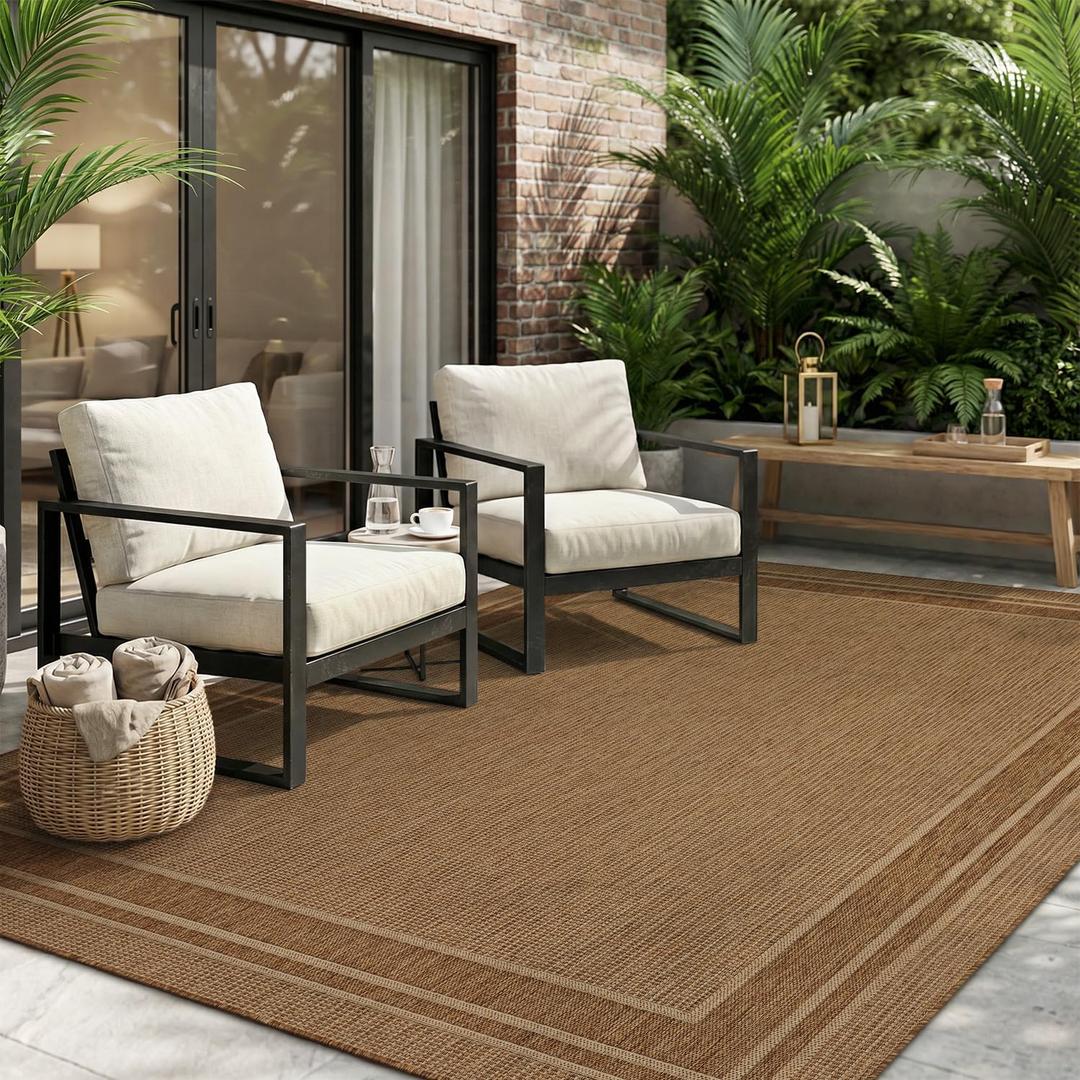 MontVoo-Outdoor Rug-Patio Rug 6x9 ft Polypropylene Indoor Outdoor Rugs Outdoor Carpet for Patio Deck Balcony Porch, Textured Weave, Durable for High Traffic, Fade-Resistant, Modern Neutral Brown