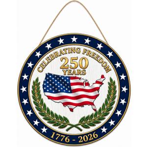 2 x 250th Anniversary Door Sign - 1776-2026 USA Semiquincentennial Patriotic Wreath, 4th of July Wooden Door Hanger, Independence Day Wall Decor for Home Front Porch Outdoor Hanging Ornament - D01