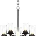 ENBRIGHTEN Farmhouse Chandelier Dining Room Light Fixture, 5 Head Modern Farmhouse Chandelier, LED, Black, Kitchen Chandelier, Chandeliers for Living Room, 63177