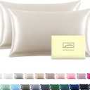 SUATIEN Breathable Mulberry Silk Pillowcase Set - Soft and Silky with Hidden Zipper (Beige, 20" x 26", 2 Pack)