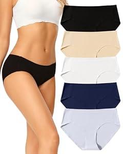 voenxe Seamless Underwear for Women, Hipster No Show Ladies Panties, Full Coverage Breathable Bikini Briefs, Invisible Comfortable Workout Undies, Soft Mesh Moisture Wicking Athletic, 5 Pack
 Size M