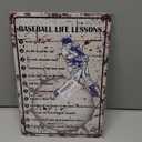 Baseball Life Lessons Sign - 'Never Give Up' Wall Art Decor, 8x12 Inch Metal Tin Sign for Boys Room, Senior Night Gifts (08)