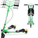 Swing Scooter for Kids, 3 Wheels Foldable Wiggle Kick Scooter Push Drifting with 4 Adjustable Handlebar & 2 Rear LED Wheel for Boys and Girls Ages 3-8 (Green)