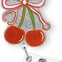 2 x Cherry Stethoscope Bow Badge Reel Retractable for Nurse Nursing RN CNA ER LPN & Medical Worker, Cute Nurse Week Gifts, Pink Bow Cherry Badge Holder with Alligator Clip, Bow & Stethoscope Badge Clip