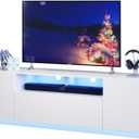WLIVE TV Stand with LED Lights & Large Storage Cabinet, Modern Entertainment Center for 65 Inchs TV, Sturdy Media Console for Living Room, Bedroom, Gaming(White)