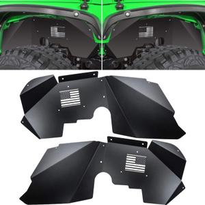 Front Inner Fender Liners for Jeep Wrangler JK JKU 4WD 2007-2018 US Flag Logo Corrosion-Resistant Aluminum Lightweight Design Splash Guards (Black)