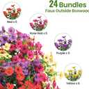 24 Bundles Artificial Flowers for Outdoor Indoor Garden Home Decoration, Look Real for Front Door Porch Patio Yard Balcony, Faux Flower Daisy with Eucalyptus Leaves Fake Plants, 4 Colors