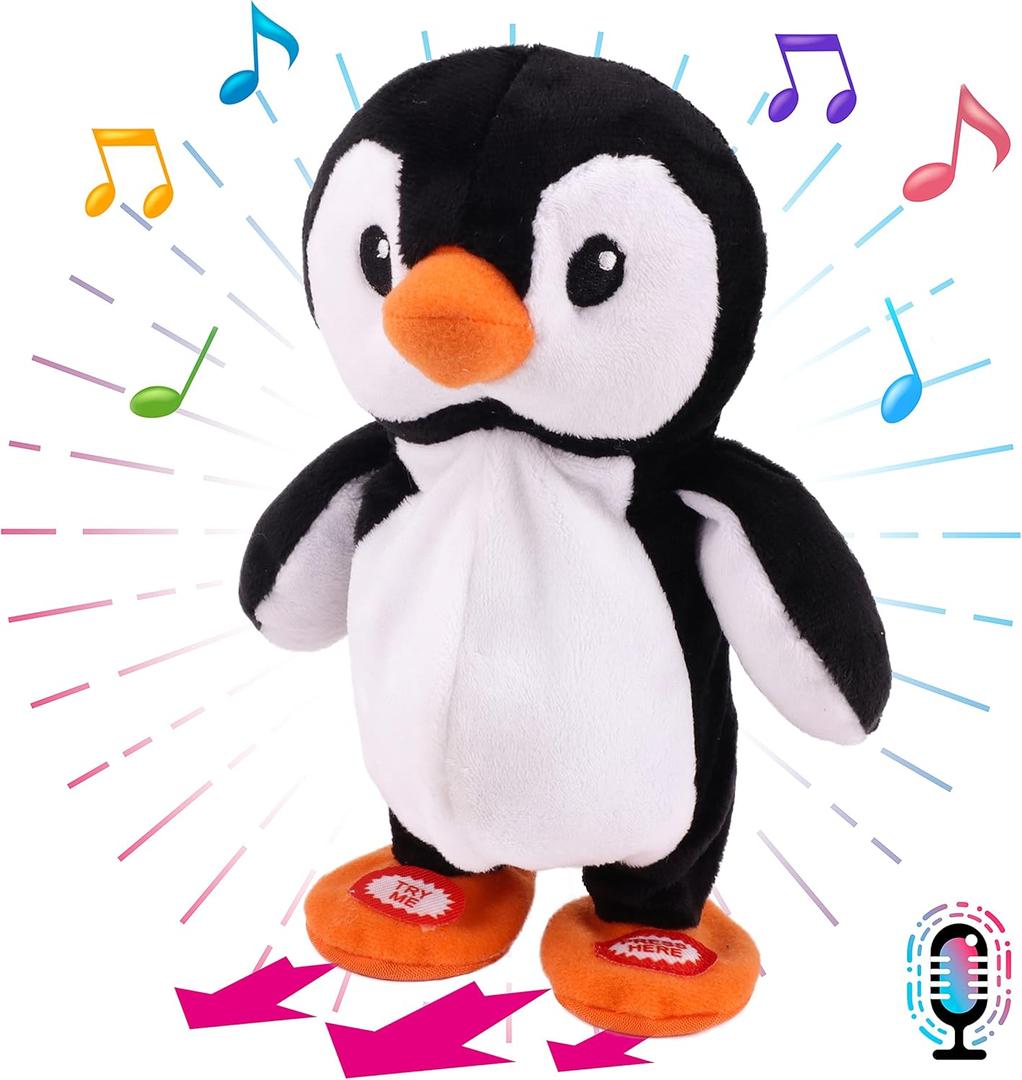 Hopearl Talking Singing Penguin Repeats What You Say Walking Electric Interactive Animated Toy Speaking Plush Buddy Gifts for Toddlers, 7.5''