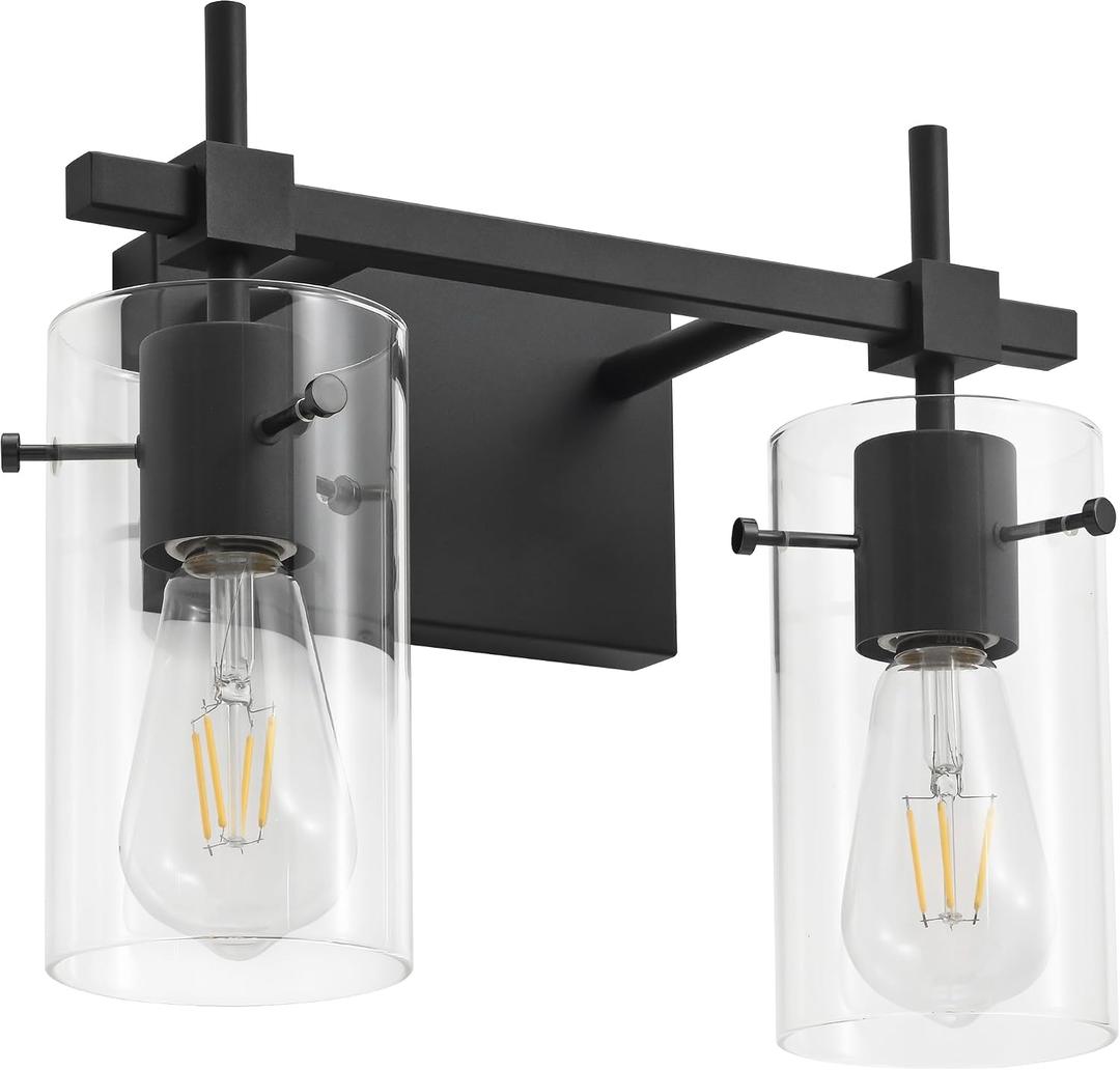 SOLFART Vintage 2 Lights Bathroom Light Fixtures Wall Sconces Black Vanity Lights for Bathroom Vanity Lighting Fixtures Wall Light Fixtures Bathroom Vanity Lights BK