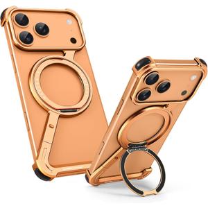 OATSBASF Minimalist Phone Case for iPhone 17 Pro Max Case, 360 Rotation Kickstand Aluminum Metal Frameless Design Bumper Z Case, Protective Shock Grade Shell, Orange