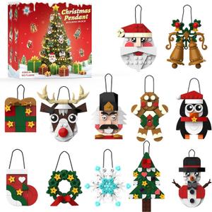 Christmas Ornaments Building Blocks Set Gift for Kids, 12 DIY Xmas Party Favors Bricks with Santa, Snowman Wreath More, Christmas Stockings Stuffer Building Toys Gift for Girls Boys Ages 6+