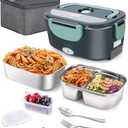 Buddew Electric Lunch Box 80W Food Heater with Dual Container, Portable Lunch Warmer for Adults, Upgraded Heated Lunch Box for Car/Truck/Office (GREEN-Dual Container)