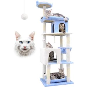 Globlazer Heavy Duty Cat Trees for Large Cats, Sturdy 72in Maine Coon Cat Tree for Large Cats 20 lbs+ Heavy Duty Cat Tower for Adult Biggest Cat with 6 Scratching Posts, Hammock, S72, Ocean Blue