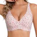 Women's Wireless Jelly Bra, Lift Supportive Full Coverage Plus Size Comfort Deep V Everyday Bra (3X-Large, Pink Leopard Print)