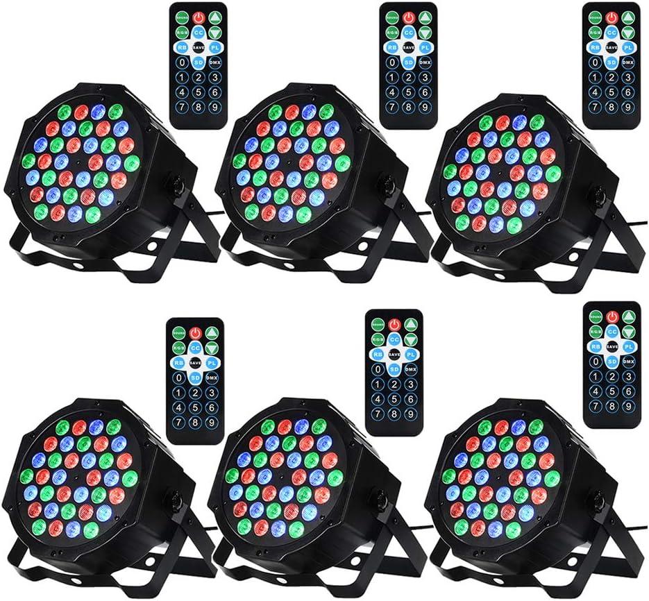 Dj Lights, 6 Pack 36 LED Par Lights Stage Lights with Sound Activated Remote Control & DMX Control, Stage Lighting Uplights for Wedding Club Music Show Christmas Holiday Party Lighting
