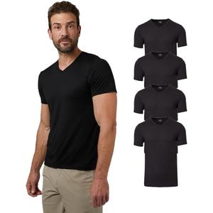 32 Degrees Mens 4 Pack Cool V-Neck T-Shirt | Anti-Odor | Quick Drying | 4-Way Stretch, L