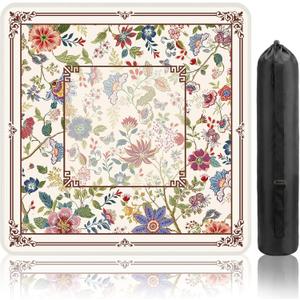 Mahjong Mat for Table, Mahjong Table Mat Flower 31x 31In, Non-Slip Noise Reduction Mah Jong Mat with Carrying Bag, Game Table Cover for Mahjongs Poker Card Dominoes, Christmas Birthday Gift