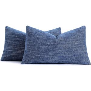 decorUhome Chenille Decorative Throw Pillow Covers 12x20 Set of 2, Lumbar Farmhouse Textured Neutral Solid Accent Pillow Covers for Couch Sofa Bed Living Room Home Decor, Navy Blue