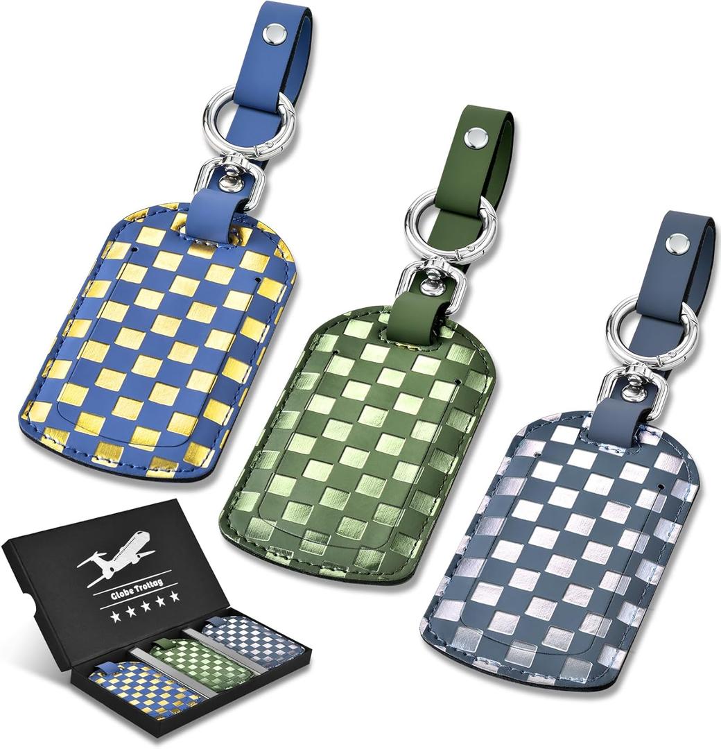 Luggage Tags for Suitcases Travel Accessories: Leather Luggage Tag 3 Pack TSA Approved, Airplane Travel Essentials for Men, Bag Tags for Luggage Long Flight Must Haves Travels Gifts Airport Essentials (Dark Color)