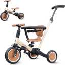 newyoo TR008 5 in 1 Toddler Tricycle with Push Handle for 1-3 Year Old Boys and Girls, Kids Push Trike with Safe Bar, Toddler Bike, Convert to Balance Bike, Birthday Gifts and Toys for Baby, Cream