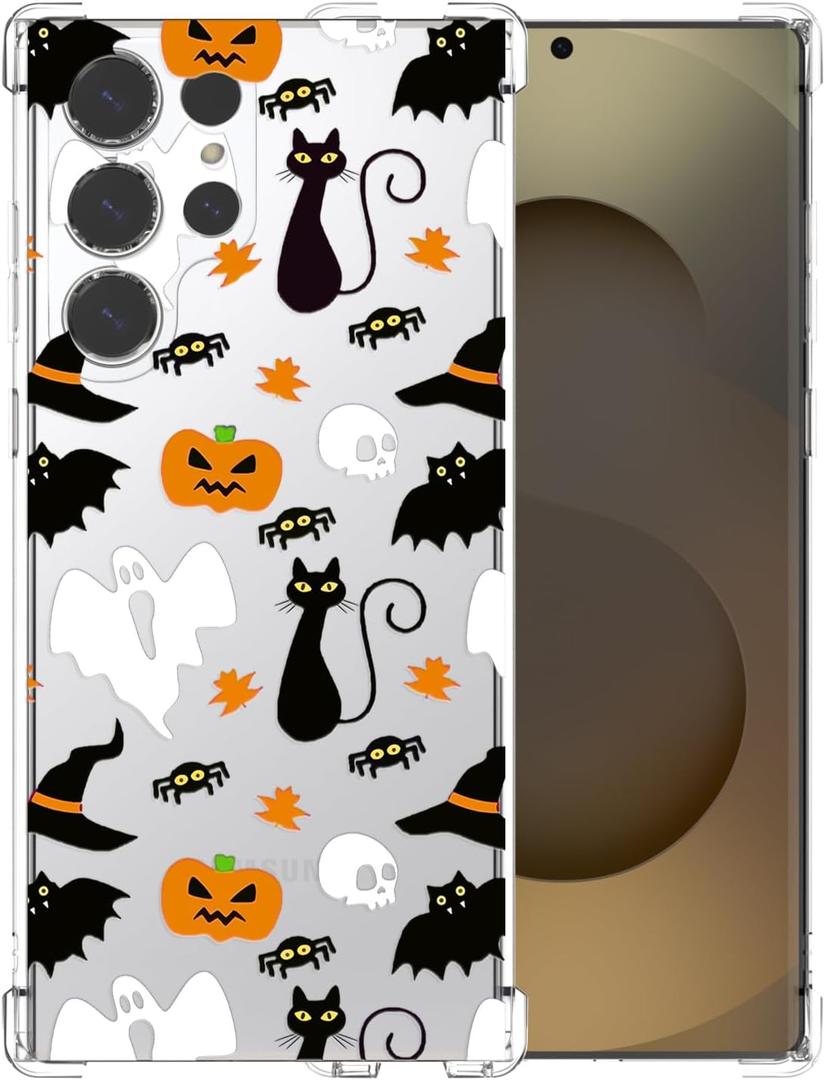 Clear Halloween Phone Case for Samsung S25 Ultra,Ghost Pumpkin Pattern Cover Soft Bumper Protective Cute Boys Girls Phone Case for Samsung S25 Ultra-Ghost Pumpkin
