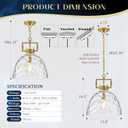 13.8" Gold Glass Pendant Light, Clear Glass, E26 Hanging Light, Oversized