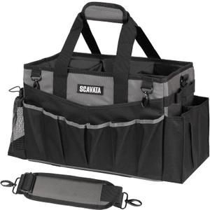 Wearable Cleaning Caddy Bag, Cleaning Caddy Supplies Organizer with Handle & Shoulder Straps for Housekeepers, Under Sink & Car Cleaning Tool Organizers with 4 Foldable Divider (DarkGrey)