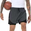 Pdbokew Men's 2 in 1 Running Shorts Lined Workout Shorts Basketball Shorts (Large, Dark Grey)
