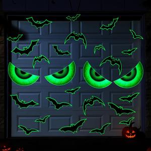 Landhoow 32 Pcs Halloween Garage Door Decorations Magnets Glow in The Dark Large Magnetic Bats and Eyes for Halloween Garage Door Decorations Car Refrigerator Indoor Outdoor