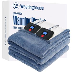 Westinghouse Electric Blanket King, Flower Jacquard Heated Blanket King Size with 10 Heating Levels and 1-12 Hours Auto-Off, Flannel to Sherpa Reversible, Machine Washable (90" x 100", Blue)