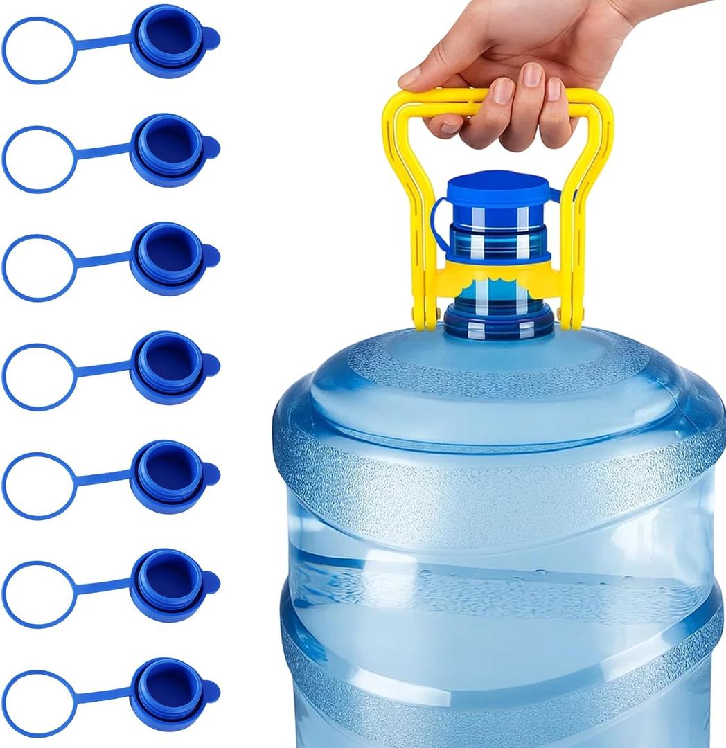 8 Pack 5 Gallon Water Jug Cap, Reusable Silicone Water Jug Caps with Handle for 55mm Openings, Leak-Proof Tapas para Garrafones de 5 Galones for Home/Office
