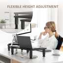 AX WABER Dual Monitor Stand Riser, Monitor Stand with Adjustable Height Steel leg, Wood Monitor Stand for Desk, Monitor Riser for 2 Monitors with Storage Space Black