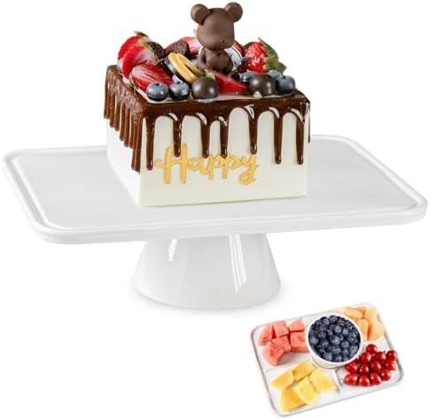Cikiciki Cake Stand, 13 Inch Rectangular Ceramic Cake Stands for Party, Elegant Wedding Cake Plate for Dessert Table, Dessert and Cupcake Stand for Birthday Party and Baby Shower, White