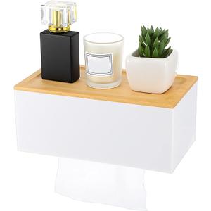 Bamboo Paper Towel Dispenser Wall Mount Paper Towel Holder with Lid for Home and Commercial C Fold, Z fold & Trifold Hand Towels, Adhesive Hand Towel Holder for Bathroom Kitchen Decor