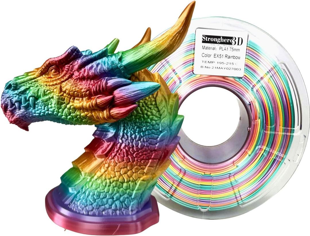 PLA Rainbow Silk Filament,Multi Color,Net Weight 1kg(2.2lbs) Accuracy +/-0.05mm