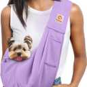 Tomkas Small Dog Cat Sling Carrier Puppy Purse Travel Wrap Soft Crossbody Pet Bag (Light Purple, M - Classic Pocket & Classic Strap)