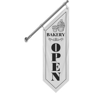 Bakery Open Flag, Double-Sided Three-ply Thickened Polyester Flag with Flagpole & Bracket, Outdoor Hanging Bakery Open Sign for Fresh Bread, Pastries & Baked Goods Display (White-W, 27")