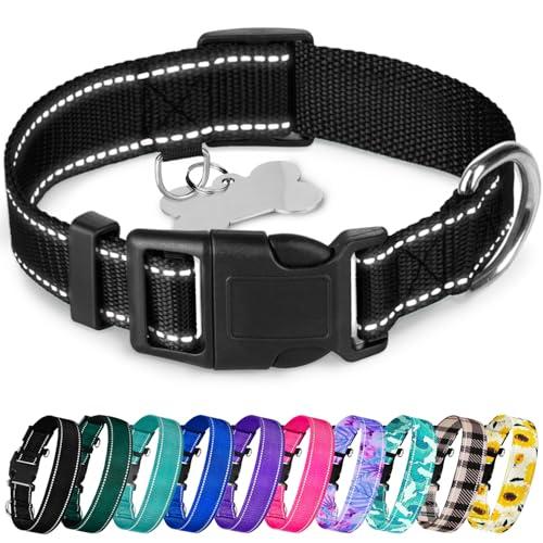 TECEUM Reflective Dog Collar – Black – S – Extra Soft Padding – Basic Nylon Pet Collar – Quick Release Buckle – Fits Small Dogs, Puppies, Cats – ESA & Service Dog Options