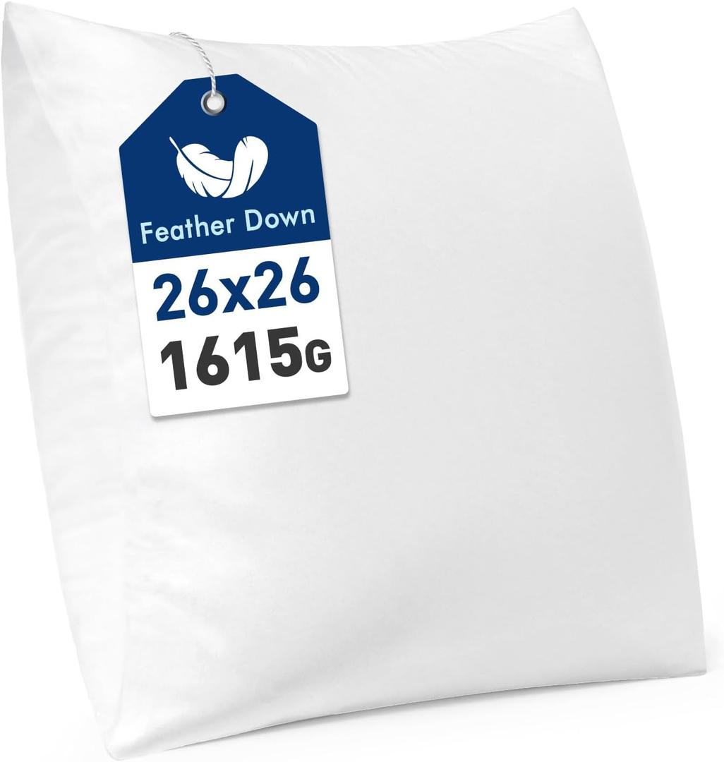 MIULEE Premium Feather and Down 26x26 Throw Pillow Insert Soft Fluffy Throw Pillow Double-Layer Cotton Fabric for Sofa Bed Couch Prevents Feather Leakage