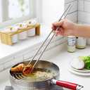 4 Pcs Long Cooking Chopsticks Reusable 15.3 Inch Non-slip Threaded Stainless Steel Chopsticks and 16.5 Inch Natural Wooden Extra Long Chopstick for Hot Pot, Frying, Noodle, Cooking Favor