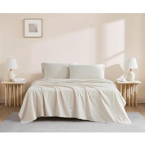Linen Closet 100% Organic Cotton King Sheet 4 Pcs Set  Crisp Percale, Lightweight & Breathable Beige Bed Sheets,Deep Pocket up to 18 Naturally Cooling, Soft, Eco-Friendly,All Season Comfort