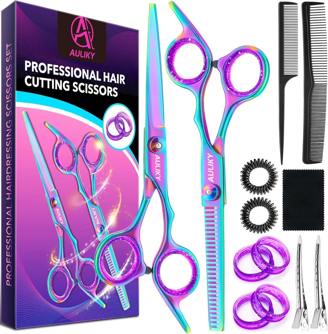 Hair Cutting Scissors Shears Kit, 6.7 Barber Scissors,Professional Haircut Kit,Stainless Steel Hairdressing Thinning Scissors Shears for Barber,Salon,Women,Home,Men