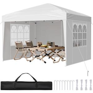 VEVOR Pop Up Canopy, 10 x 10 FT Instant Canopy Portable Gazebo with 3 Sidewalls & 2 Ventilated Windows, Height Adjustable Pop-Up Outdoor Shelter Tent for Events, Patio, Backyard, Party, Parking