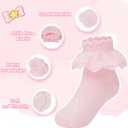 Zando Ruffle Socks for Girls 4-8 Years - Soft Cotton Lace Frilly Socks for Dress School Uniform (White, L)